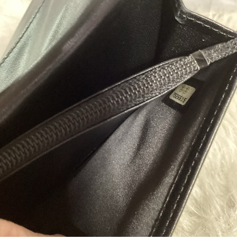 CHANEL Travel Ligne Long Bi Fold Wallet #756615 Black Nylon Jacquard Leather - Picture 11 of 15